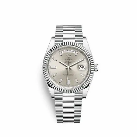 Rolex Day-Date 40 Platinum - Fluted / Silver - Baguette 228236-0002 (M228236-0002)
